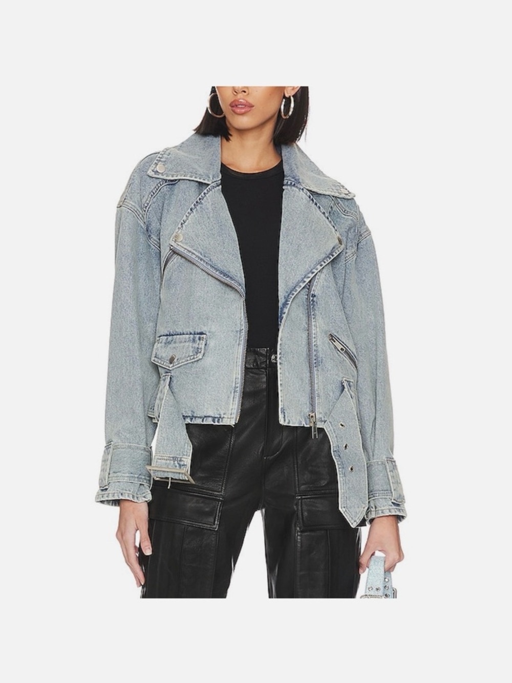 💙Ena Pelly Light Blue Denim Moto Jacket